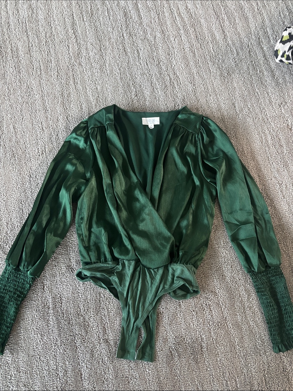 Peach Love California Emerald Green Satin Wrap Bodysuit